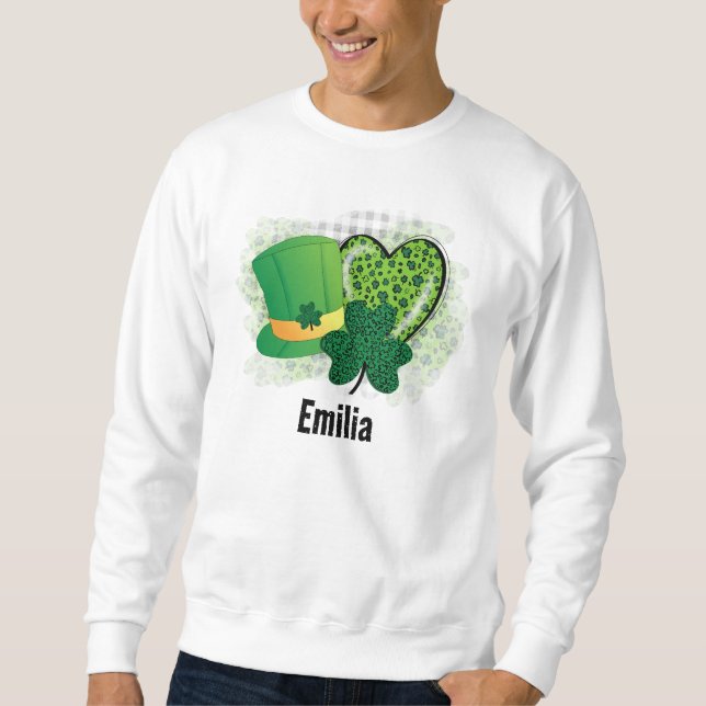 Personlig Namn St patricks day Shamrock Klöver Lång Ärmad Tröja (Framsida)