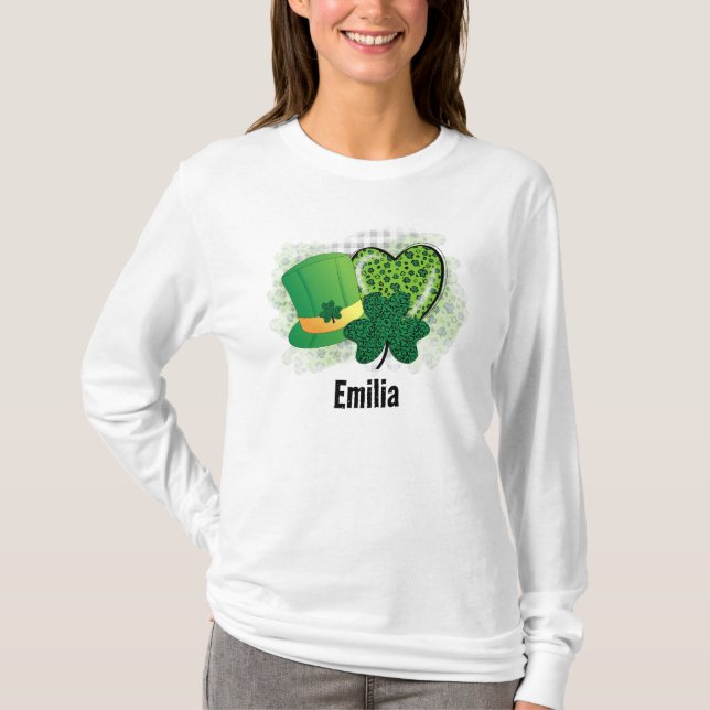 Personlig Namn St patricks day Shamrock Klöver T Shirt (Framsida)