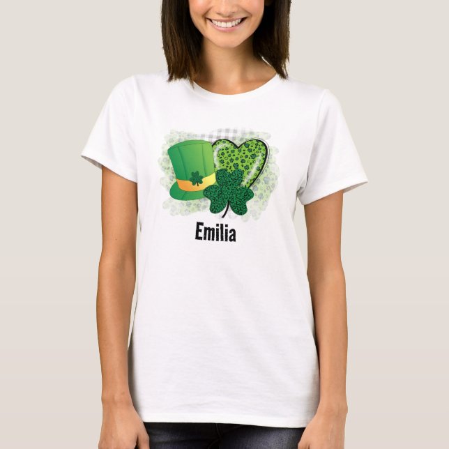 Personlig Namn St patricks day Shamrock Klöver T Shirt (Framsida)