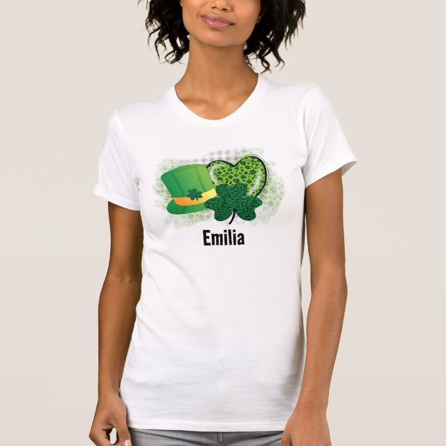 Personlig Namn St patricks day Shamrock Klöver T Shirt (Framsida)