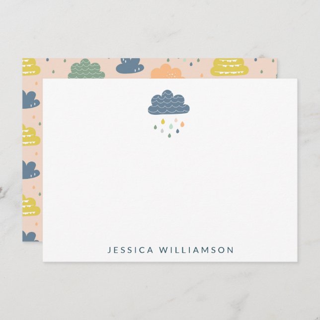 Personlig Namn Stationery Cloud Rining Kids Tack Kort (Fram/baksida)