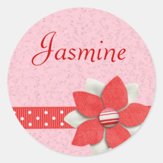 Personlig Namn Sticker - Röda band och blommor Runt Klistermärke
