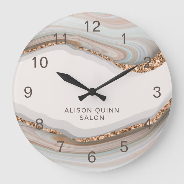 Personlig Namn Stone marble Agate Large Clock Stor Klocka (Framsida)