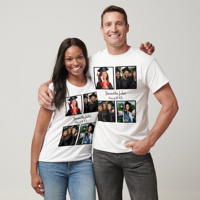 Personlig Namn Student 4 Fotokollage T Shirt (Unisex)