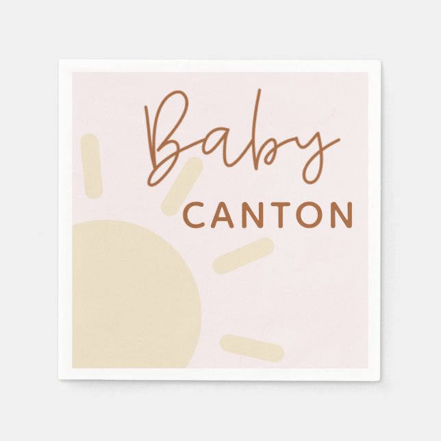 Personlig Namn Sunshine Boho Baby Shower Pappersservett (Framsidan)