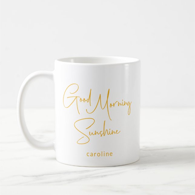 Personlig Namn Sunshine Morgon Cute Modern Kaffemugg (Vänster)