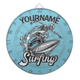 Personlig NAMN Surfer Big Wave Skeleton Surfing Darttavla