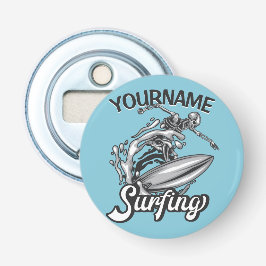 Personlig NAMN Surfer Big Wave Skeleton Surfing Flasköppnare
