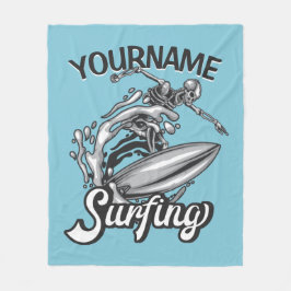 Personlig NAMN Surfer Big Wave Skeleton Surfing Fleecefilt