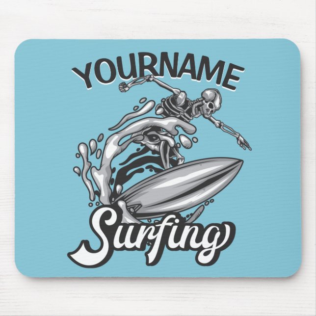 Personlig NAMN Surfer Big Wave Skeleton Surfing Musmatta (Framsidan)