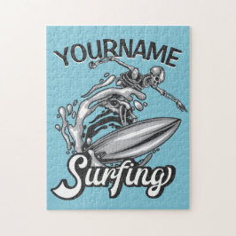 Personlig NAMN Surfer Big Wave Skeleton Surfing Pussel