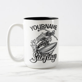 Personlig NAMN Surfer Big Wave Skeleton Surfing Två-Tonad Mugg