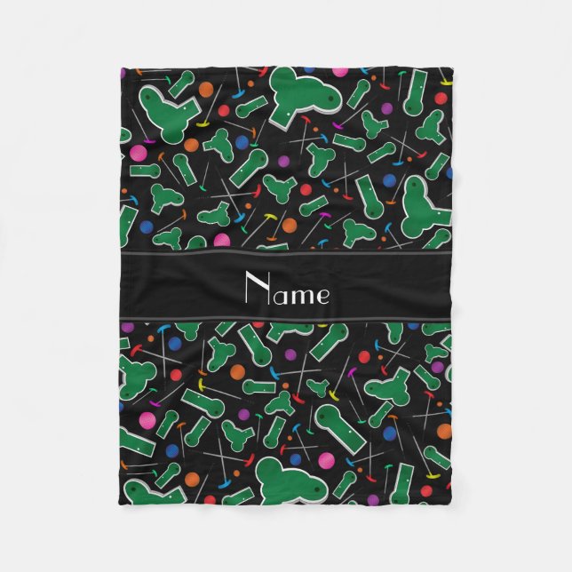 Personlig namn svart mini golf fleecefilt (Framsidan)