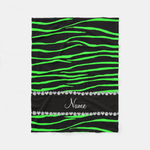 Personlig namn svart neon grönt zebra ränder fleecefilt