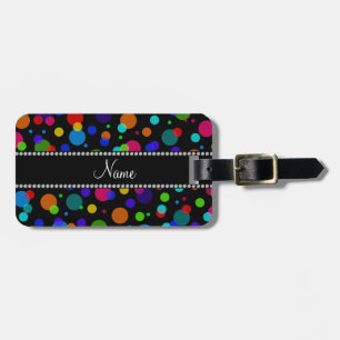 Personlig namn svart regnbåge polka dots bagagebricka