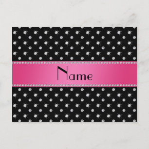 Personlig namn svarta diamanter rosa rand vykort