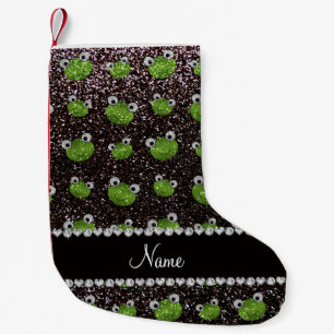 Personlig namn svarta glitter grodor liten julstrumpa