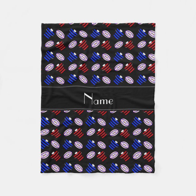 Personlig namn svarta jerseys rugby bollar fleecefilt (Framsidan)