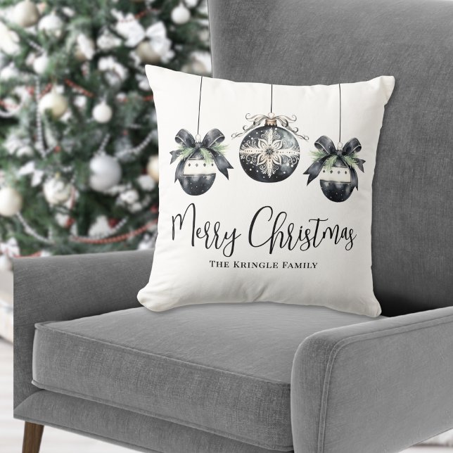Personlig Namn Svartvit jul Kudde (Personalized Name Black White Christmas Throw Pillow )