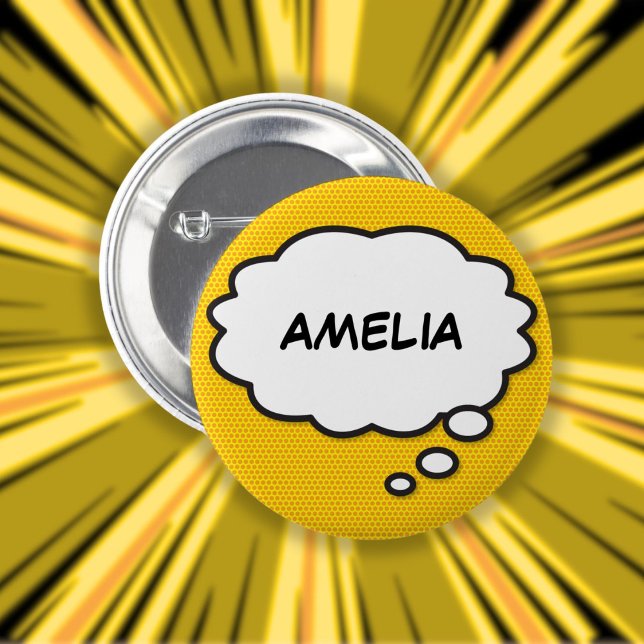 Personlig Namn Tänk Bubbla Rolig Tecknad Serie Knapp (Personalized Name Think Bubble Fun Comic Book Pinback Button)