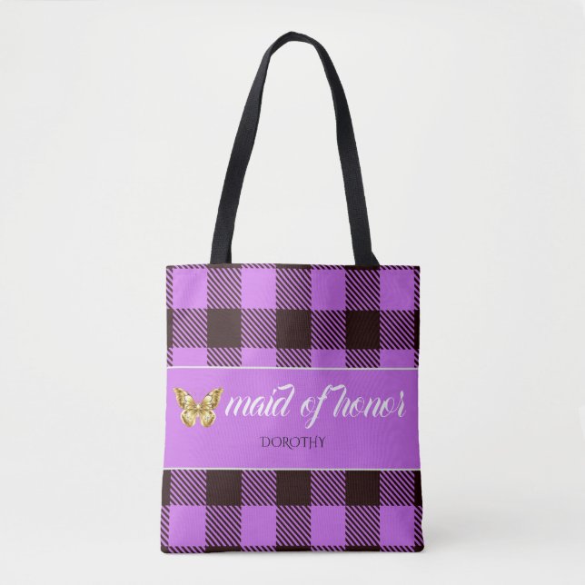 Personlig Namn Tartan Maid of honor Bridesmaid Tygkasse (Framsida)