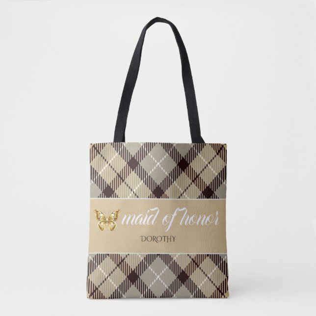 Personlig Namn Tartan Maid of honor Bridesmaid Tygkasse (Framsida)
