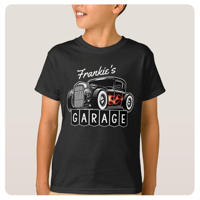 Personlig NAMN Tävla Flames Hot rod Garage T Shirt (Skapare uppladdad)