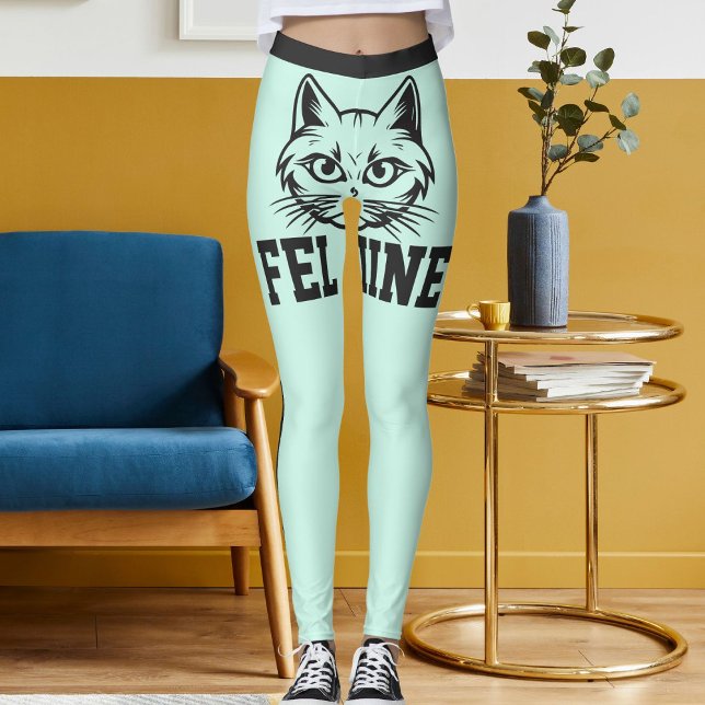 Personlig Namn Teal Grått Rand Cute Cat Pet Leggings (Skapare uppladdad)
