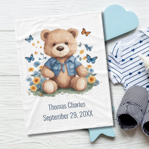 Personlig Namn Teddybjörn Fjärilar Baby Fleecefilt