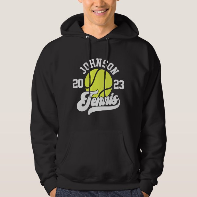 Personlig NAMN Tennis Player Racket Boll Court Hoodie (Framsida)