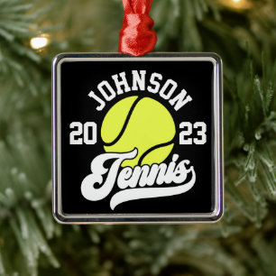 Personlig NAMN Tennis Player Racket Boll Court Julgransprydnad Metall