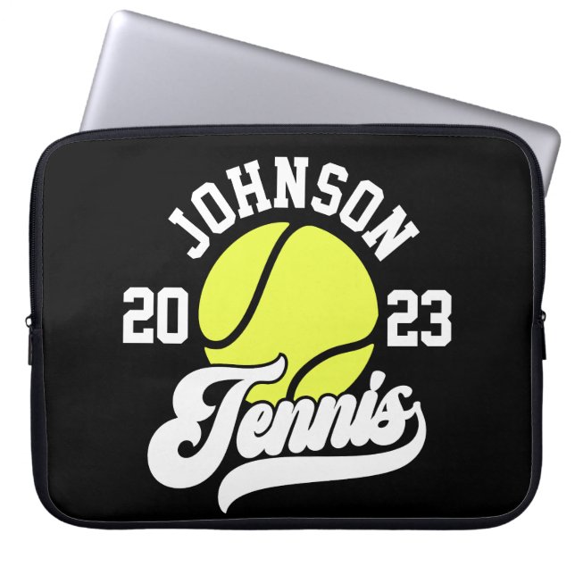 Personlig NAMN Tennis Player Racket Boll Court Laptop Fodral (Framsidan)