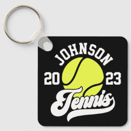 Personlig NAMN Tennis Player Racket Boll Court Nyckelring