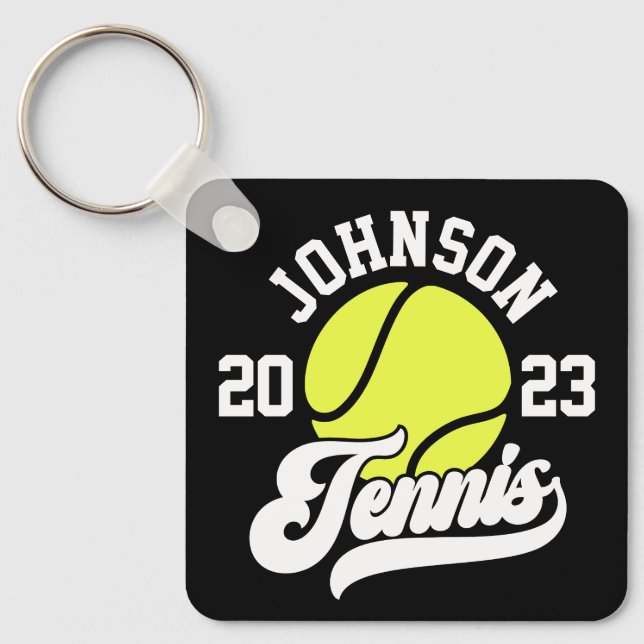 Personlig NAMN Tennis Player Racket Boll Court Nyckelring (Framsida)