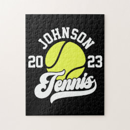 Personlig NAMN Tennis Player Racket Boll Court Pussel