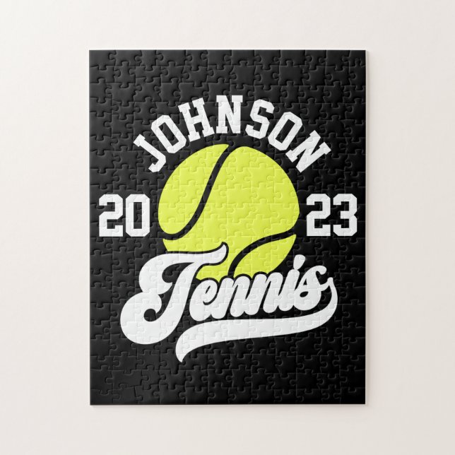 Personlig NAMN Tennis Player Racket Boll Court Pussel (Vertikal)