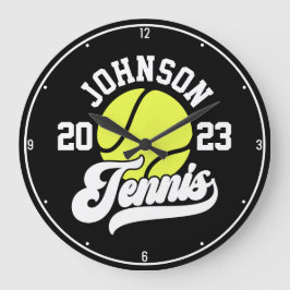 Personlig NAMN Tennis Player Racket Boll Court Stor Klocka