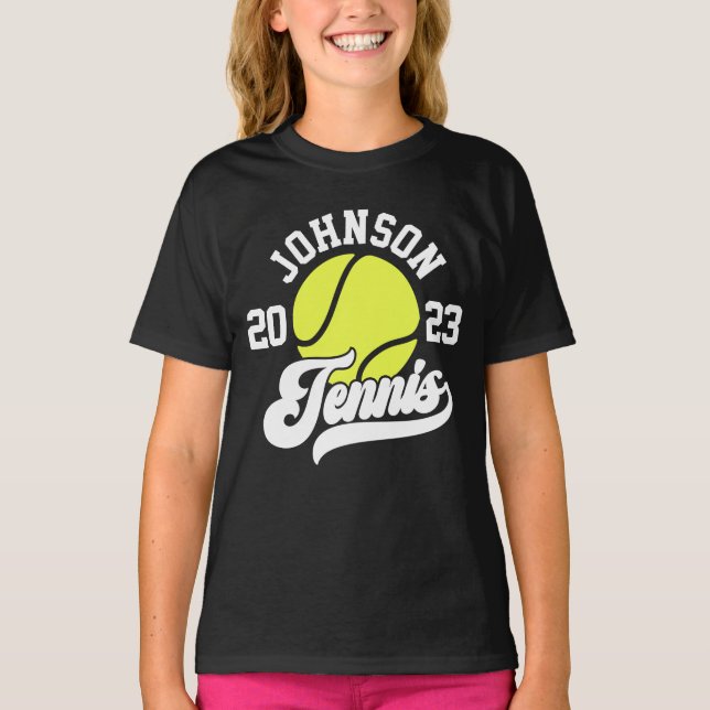 Personlig NAMN Tennis Player Racket Boll Court T Shirt (Framsida)