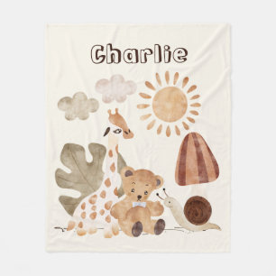Personlig Namn Text Boho Woodland Jungle Animal Fleecefilt