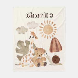 Personlig Namn Text Boho Woodland Jungle Animal Fleecefilt