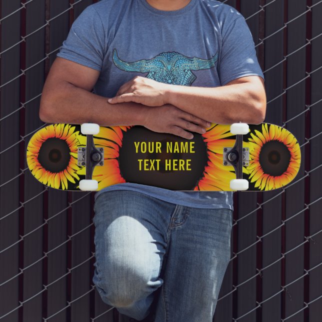 Personlig Namn Text Skateboard med solblommor (Utomhus 3)