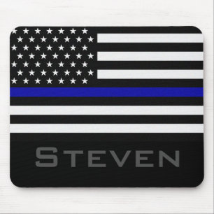 Personlig Namn Thin Blue Line Flagga Musmatta