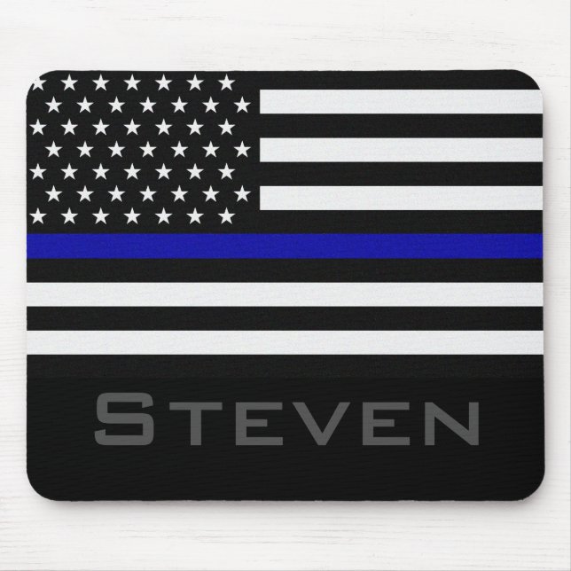 Personlig Namn Thin Blue Line Flagga Musmatta (Framsidan)