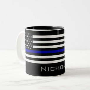 Personlig Namn Thin Blue Line Flagga Två-Tonad Mugg