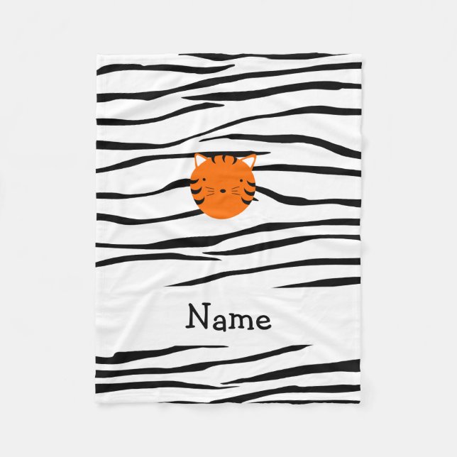 Personlig namn tiger ansikte zebra ränder fleecefilt (Framsidan)
