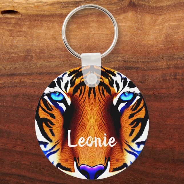Personlig Namn Tiger Cat Ansikte Head Cute Animal Nyckelring (Framsida)