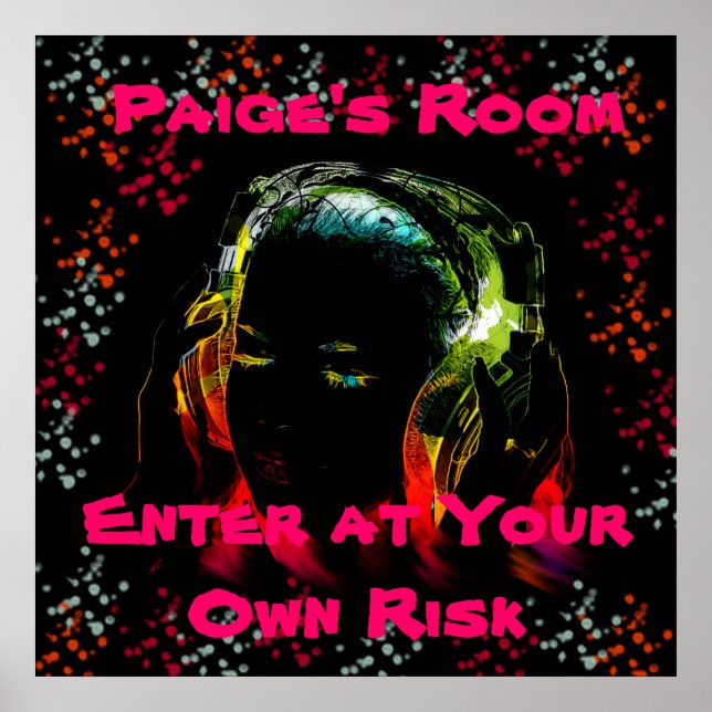 Personlig Namn Tonåring Girl Music Headphone Poster (Framsidan)