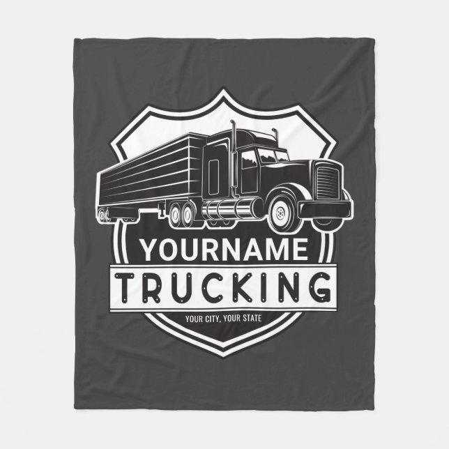 Personlig NAMN Trucking Big Rig Semi Trucker Fleecefilt (Framsidan)