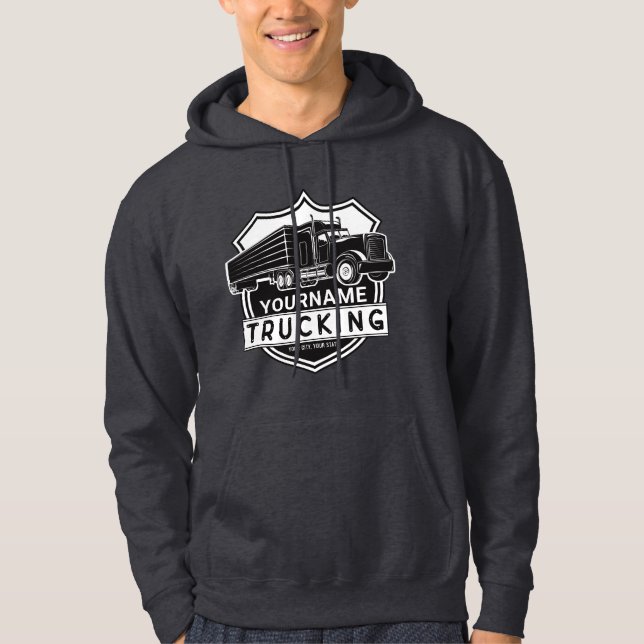 Personlig NAMN Trucking Big Rig Semi Trucker Hoodie (Framsida)