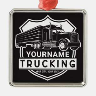Personlig NAMN Trucking Big Rig Semi Trucker Julgransprydnad Metall